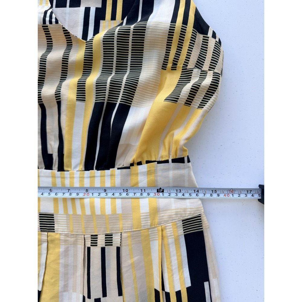 Anthropologie‎ Maeve Silk Yellow Black Geometric Midi Dress 0 Pockets Mod - Picture 7 of 9